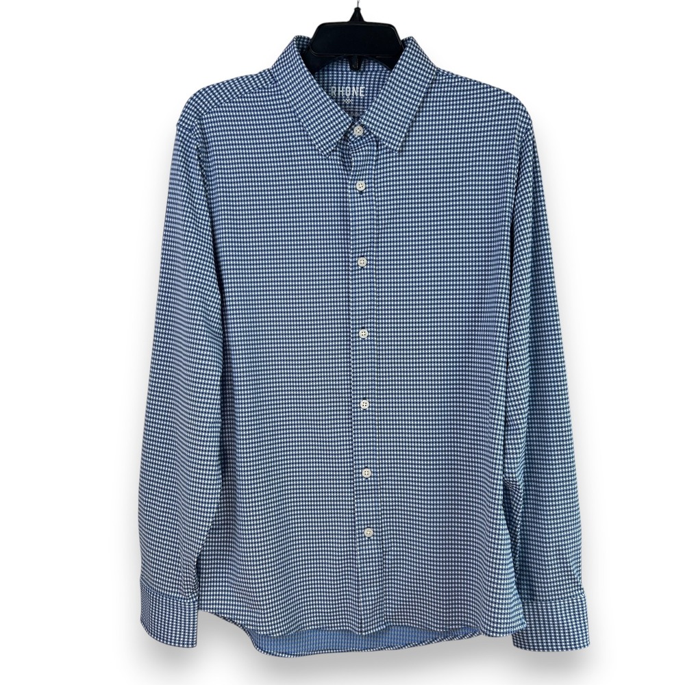 Rhone Commuter Slim Fit Shirt Mens Large Blue Gingham Check Minimalist Gorpcore